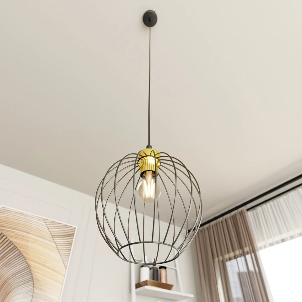 Lampada a sospensione loft nera-oro Nando sfera E27