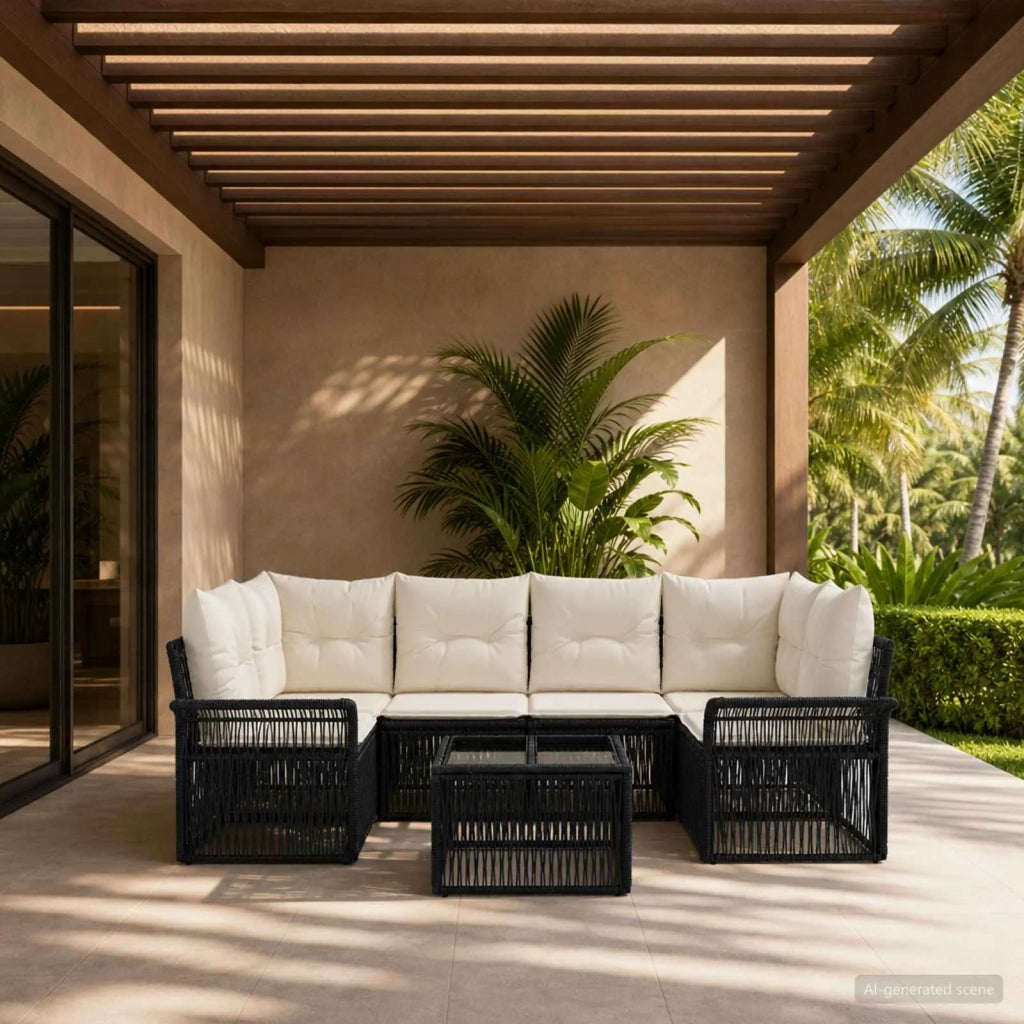 Set Divano da Giardino 7 pz Nero polyrattan 3434764