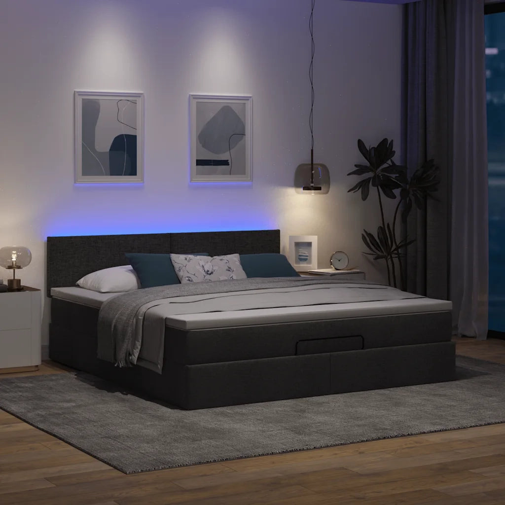 Pouf Letto con Materasso e LED Nero 180x200cm Tessuto 3312245