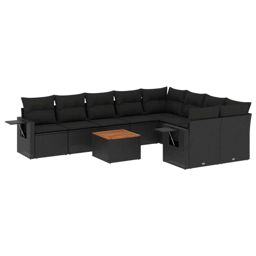 Set Divani da Giardino 10pz con Cuscini in Polyrattan Nero 3224718