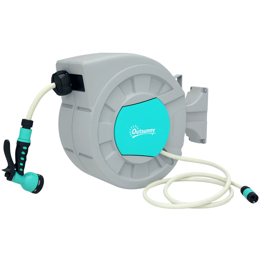 Avvolgitubo Automatico a Parete e Portatile Lunghezza 25+2 m, Sistema di Blocco e 7 Getti, Grigio