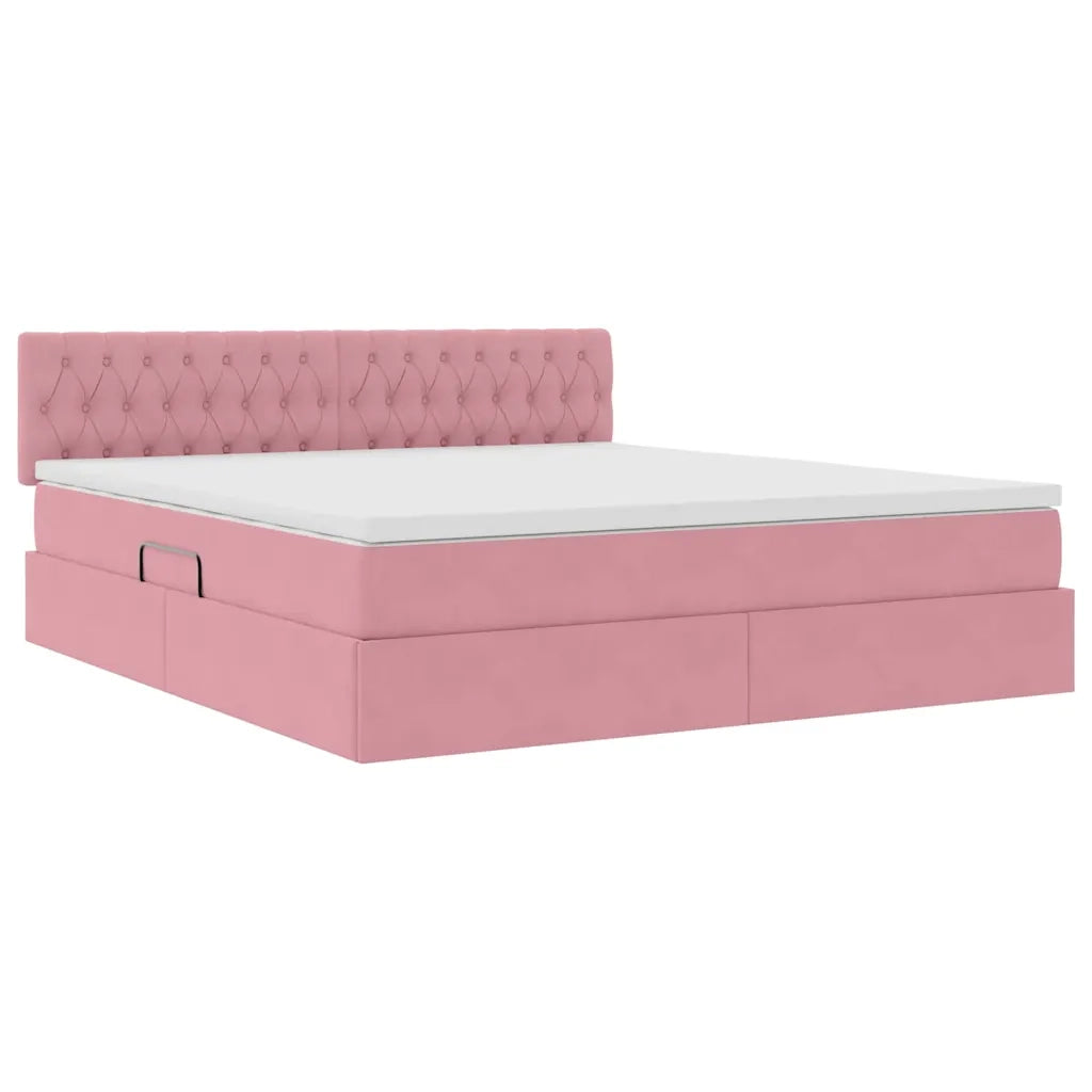Letto con contenitore e LED con led Rosa 160 x 200 cm Velluto 3371468