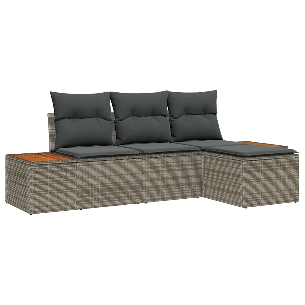Set Divano da Giardino con cuscino 4 pcs Grigio polyrattan