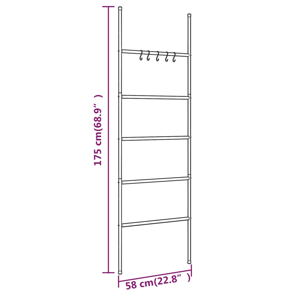 Scala portasciugamani a 5 ripiani nera 58x175 cm in ferro 343114