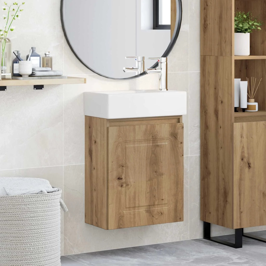 Mobile Bagno | Armadio da bagno con rubinetto Rovere Artigianale