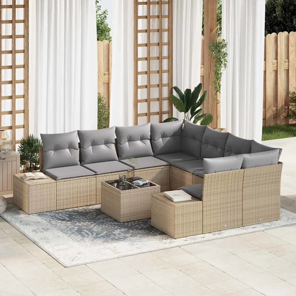 Set Divano da Giardino con cuscino 9 pcs Beige polyrattan
