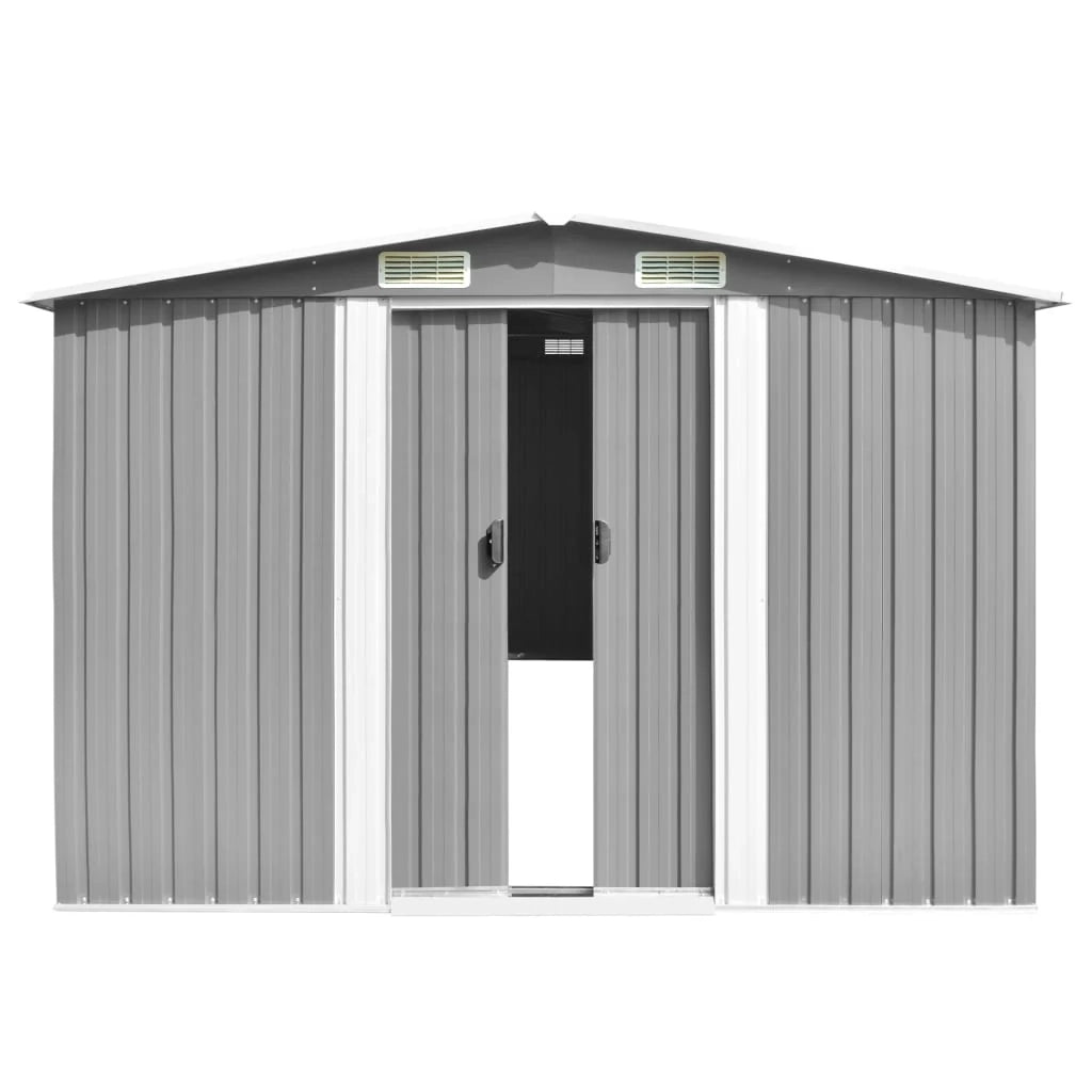 Casetta da giardino cabina ripostiglio casetta da esterno robusta casetta per attrezzi 257 x 298 x 178 cm metallo grigio 02_0022163