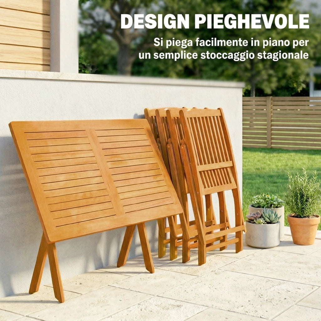 Set da Pranzo da Giardino 5 Pezzi. Tavolo e 4 Sedie Pieghevoli
