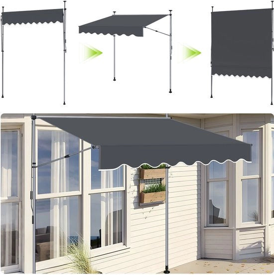Ombrellone in Tessuto Antracite - 400cm - Protezione UV e Acqua per Balcone, Terrazza e Giardino - Regolabile