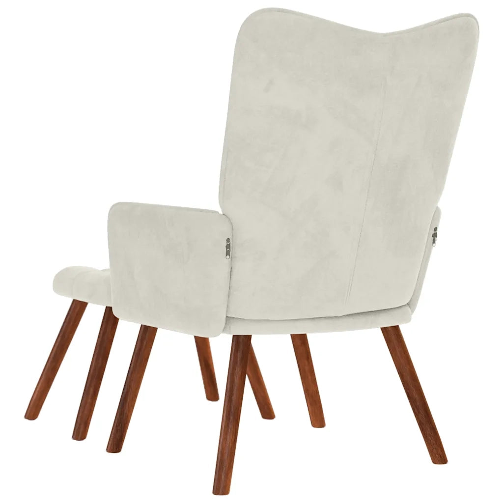 Poltrona Relax con Sgabello in Velluto Crema 4016830