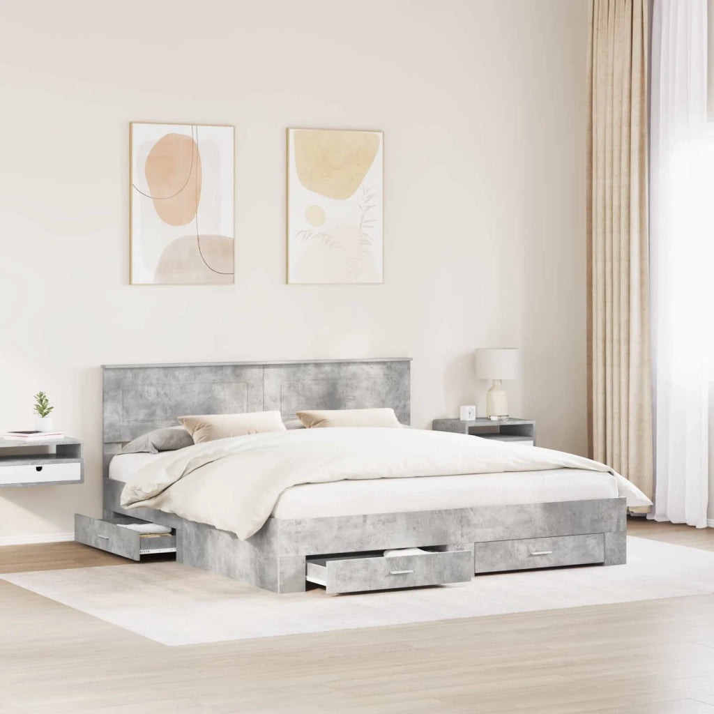 Letto matrimoniale | Letto per adulti | Struttura del letto con testiera Grigio cemento 200 x 200 cm