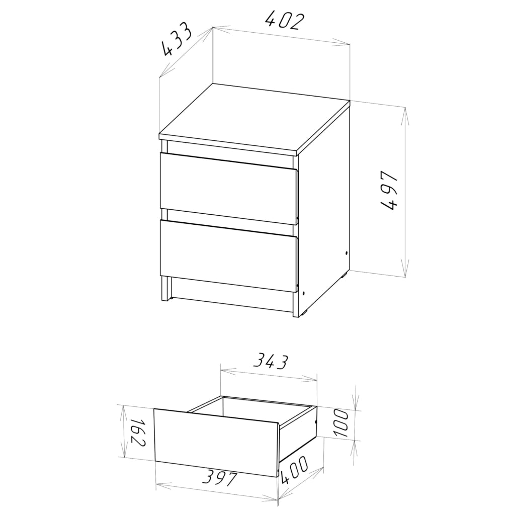 Commode SOLA - Bianca - 2 Cassetti - Larghezza 40 cm, Altezza 50 cm, Profondit? 43 cm
