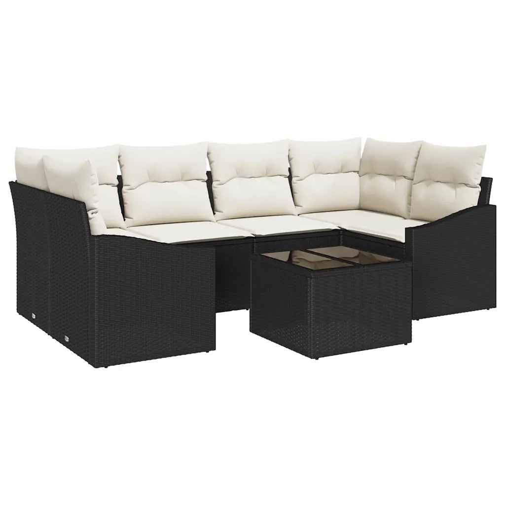 Set di divani con cuscino 7 pcs Nero e Crema polyrattan 3355286
