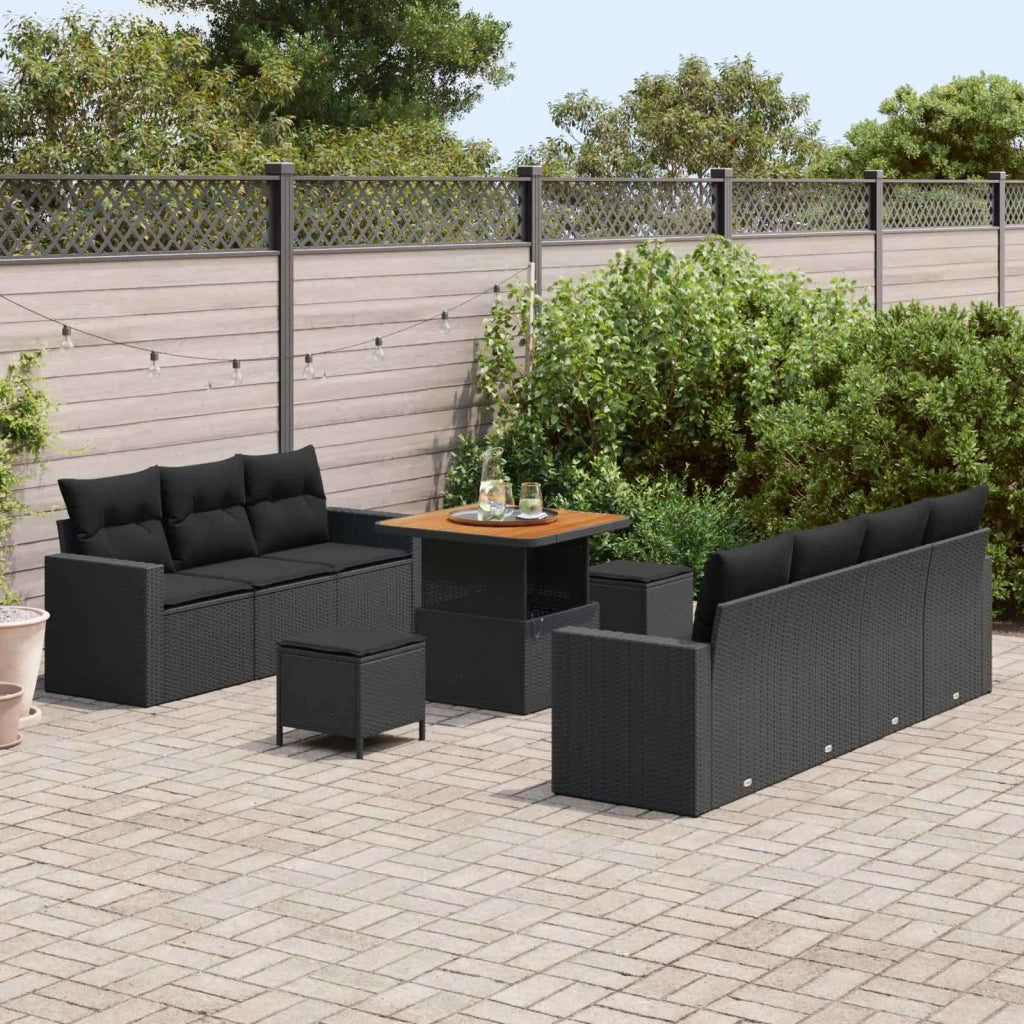 Set Divano da Giardino con cuscino 10 pcs Nero