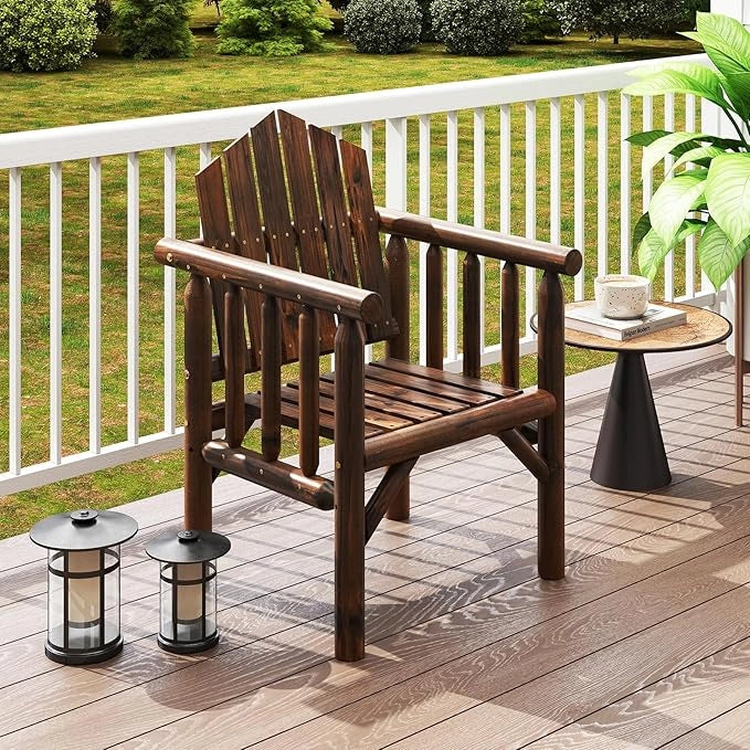 Poltrona da Esterno in Legno, Sedia da Pranzo per Patio con Braccioli e Schienale Alto Inclinato per Veranda, Cortile, Giardino, Patio e Bordo Piscina, Portata 150 kg (Marrone)