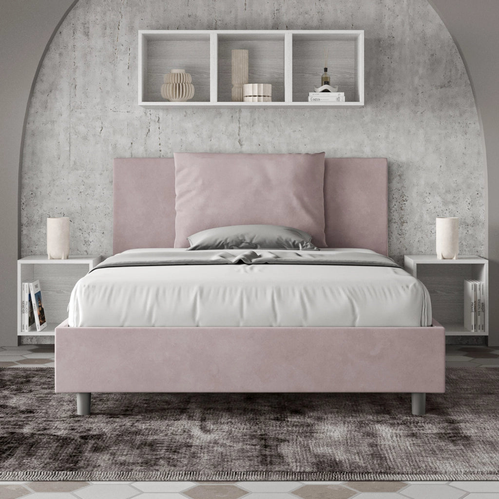 BS COM Letto matrimoniale francese senza rete imbottito 140x210 microfibra glicine