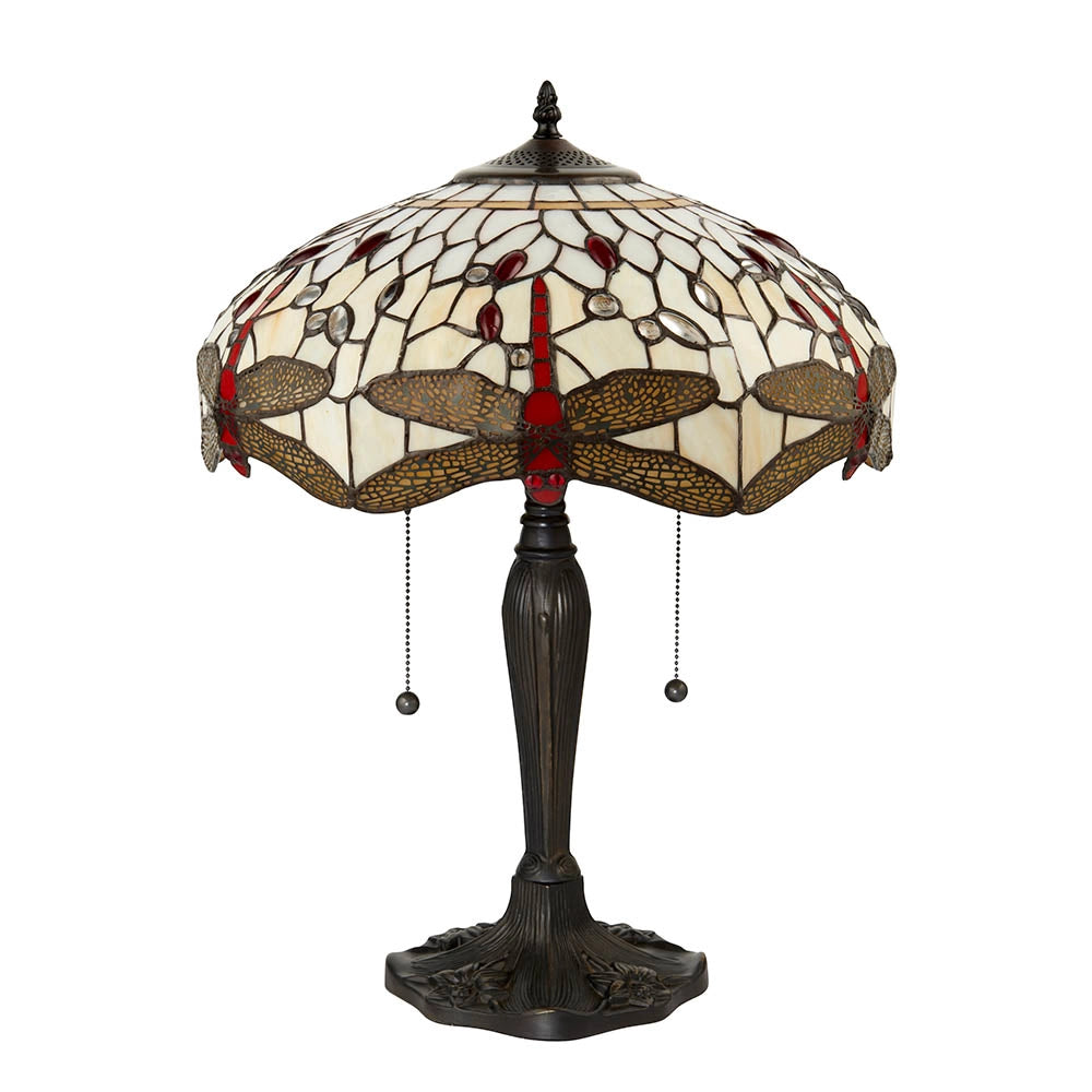Lampada da tavolo vetrata Tiffany Dragonfly Beige 2xE27