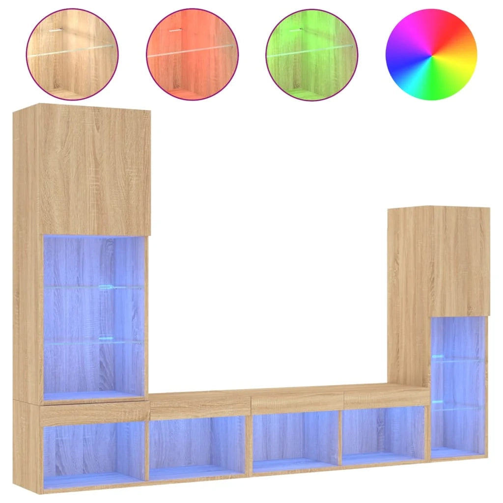 Mobile TV multimediale scaffale TV credenza mobile TV sala da pranzo soggiorno camera da letto con illuminazione a LED 4 pezzi legno ingegnerizzato rovere Sonoma marrone 02_0029362