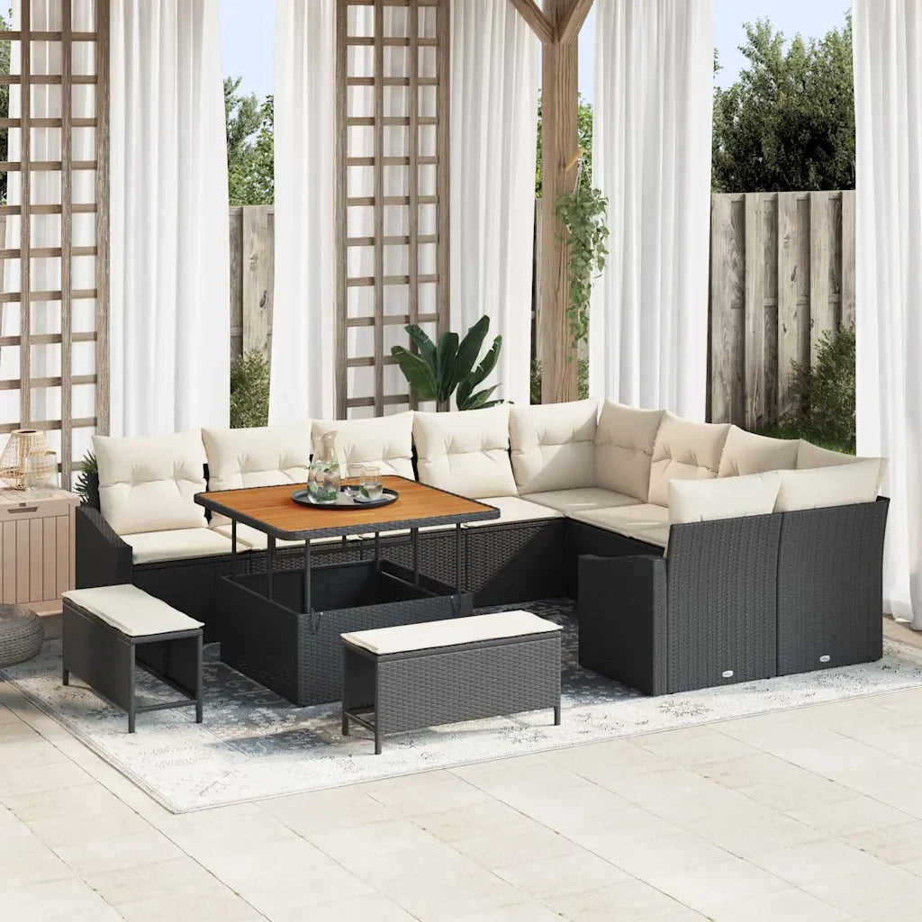 Set Divano da Giardino con cuscino 12 pcs Nero Poly Rattan 3364635