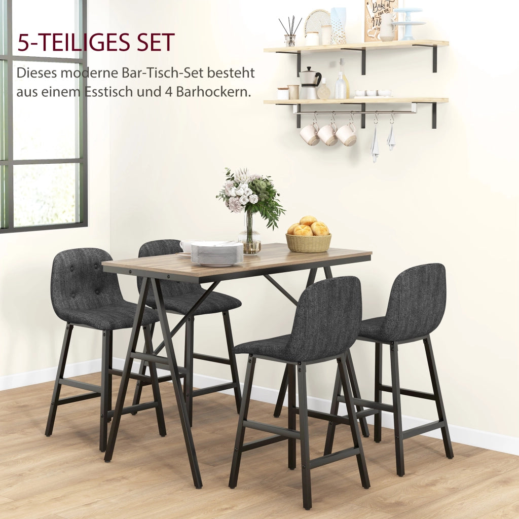 Set tavolo da pranzo e 4 sedie ¨C Minimal ¨C telaio metallo, tessuto grigio scuro, piano legno