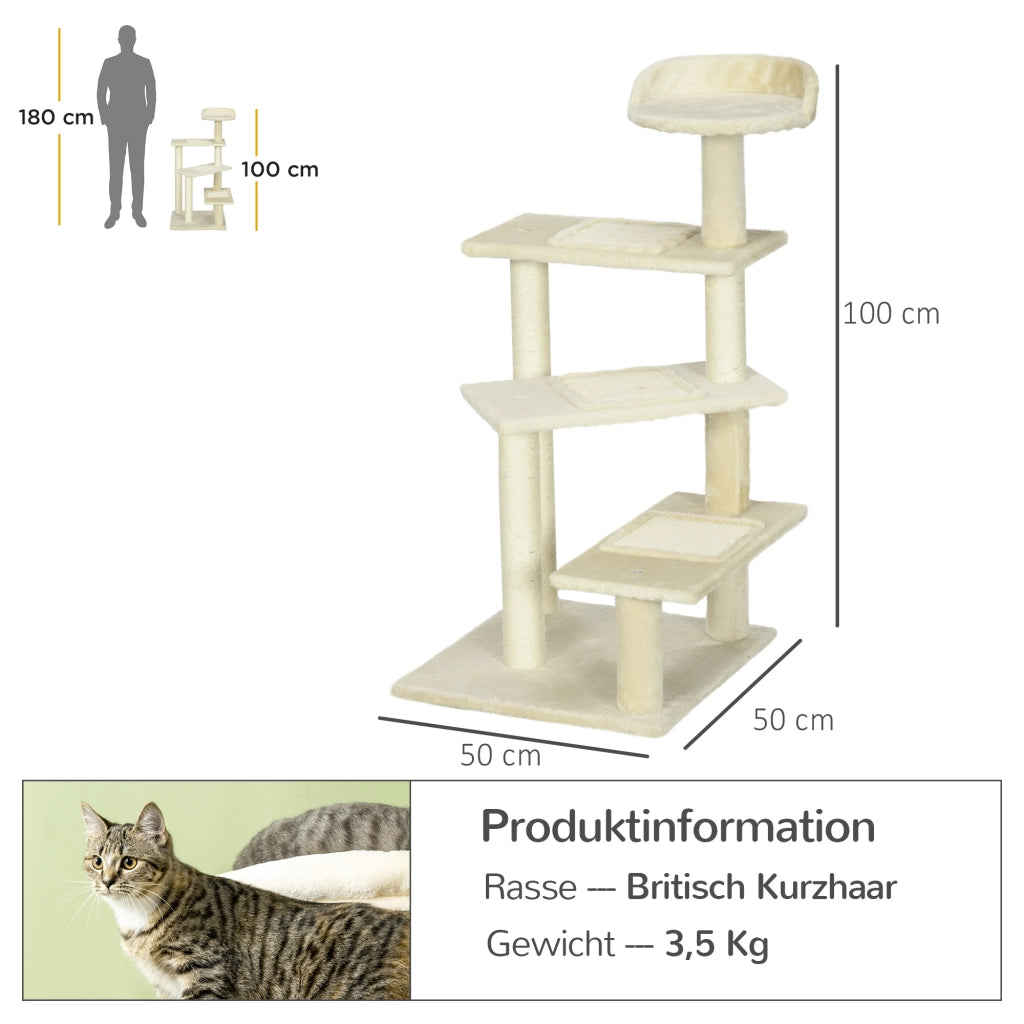 Tiragraffi per Gatto con Piattaforma ¨C Minimal ¨C Beige 100 cm