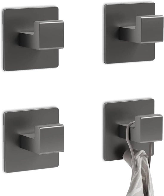 Hanger da asciugamano autoadesivo - 4 pezzi, Spiedini per parete grigi con design quadrato