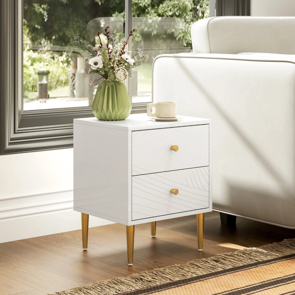 Comodino con 2 cassetti ¨C Minimal ¨C bianco 40x35x50 cm