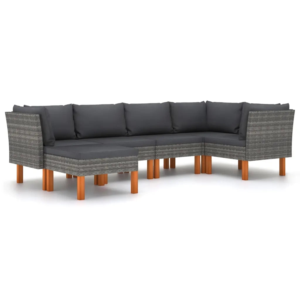 Set Divani da Giardino 6 pz con Cuscini in Polyrattan Grigio