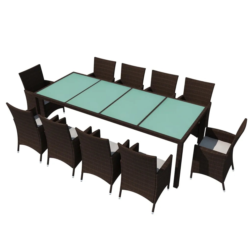 Set da Pranzo da Giardino 11 pz e Cuscini in Polyrattan Marrone 42569