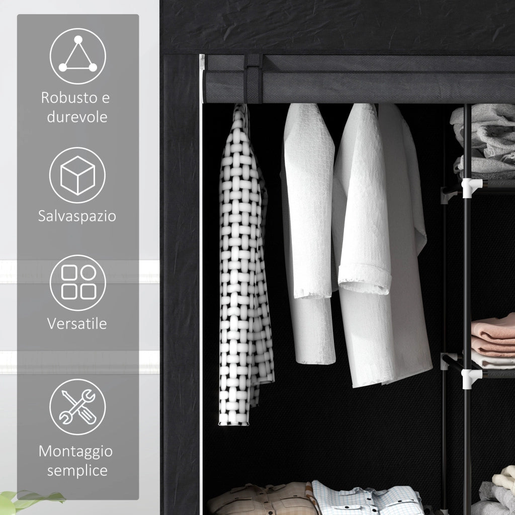 Armadio Guardaroba Portatile con 6 Ripiani e Appendino ¨C Minimal ¨C Nero 103x43x162.5 cm