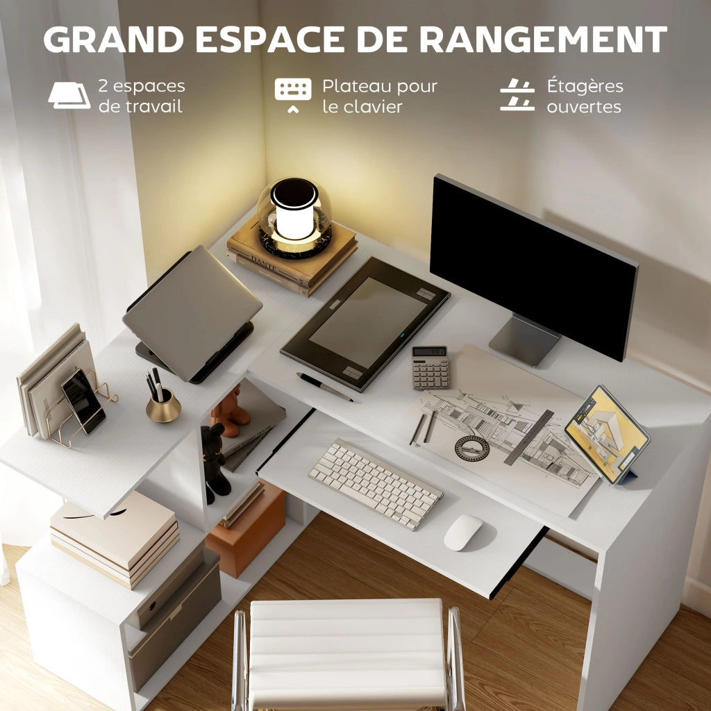 Scrivania angolare con ripiani e cassetto ¨C Minimal ¨C bianco 120x100x76