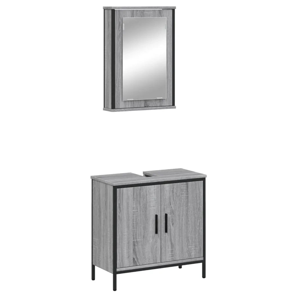 Set Mobili da Bagno | Armadio da bagno 2 pz Grigio Sonoma in Legno Multistrato