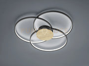 SEDONA PLAFONIERA LED 40W  4800lm, 3000K 3 CERCHI NERA CON INSERTO EFFETTO LEGNO DIMMERABILE CON INTERRUTTORE D.80CM
