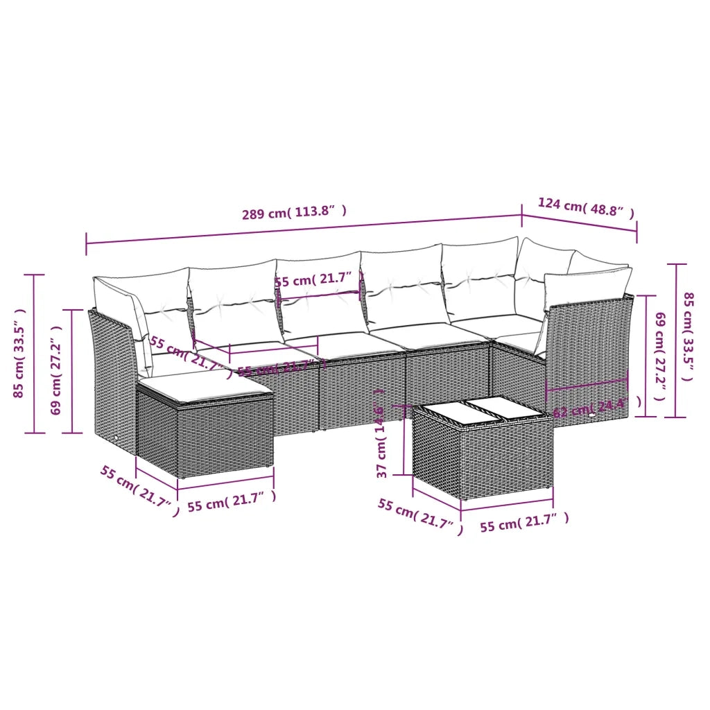 Set Divano da Giardino 8 pz con Cuscini Grigio in Polyrattan