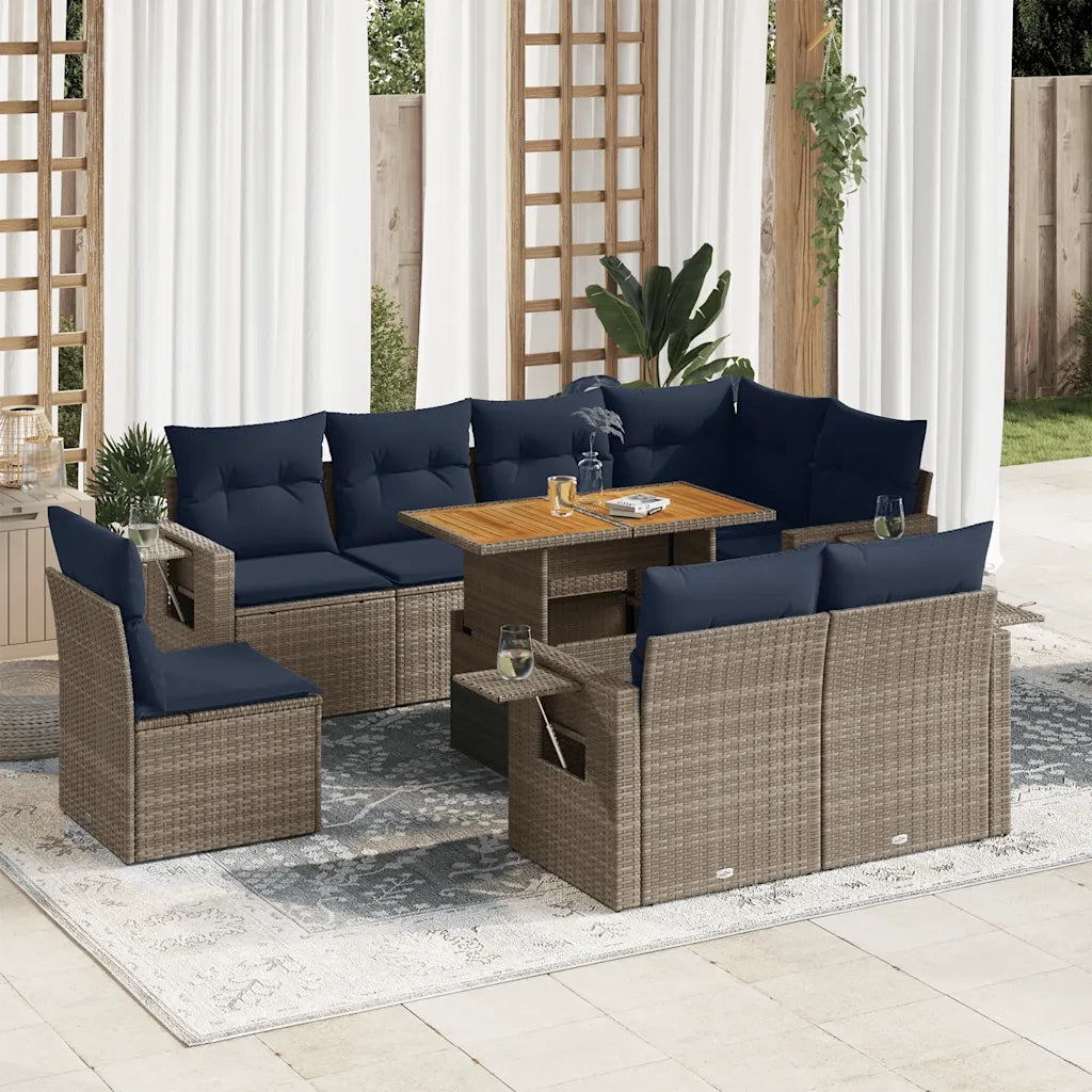Set Divano da Giardino 9 pz con Cuscini Grigio in Polyrattan 3327169
