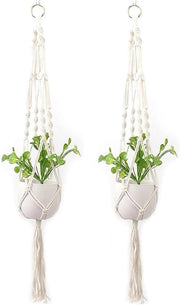 Macramé cesti per piante in seta a mano (2 pezzi stile boho in colore ivory) (01)