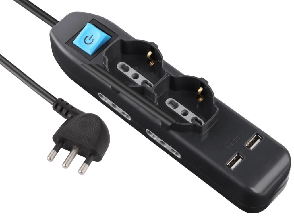 Multipresa 16A+Int 2 Pt Univ+2Usb Nera Mt 1,5 - Electraline