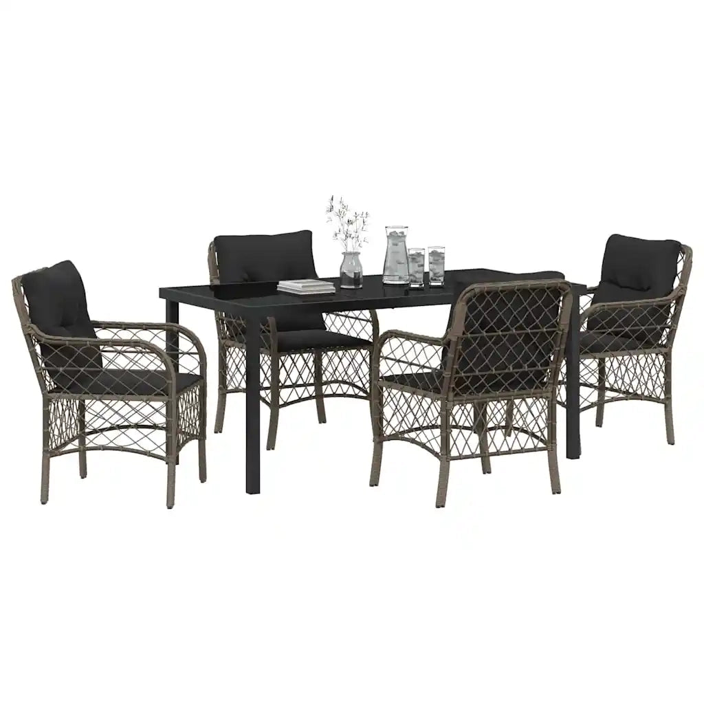 Set da Pranzo per Giardino con cuscino 5 pcs Grigio polyrattan