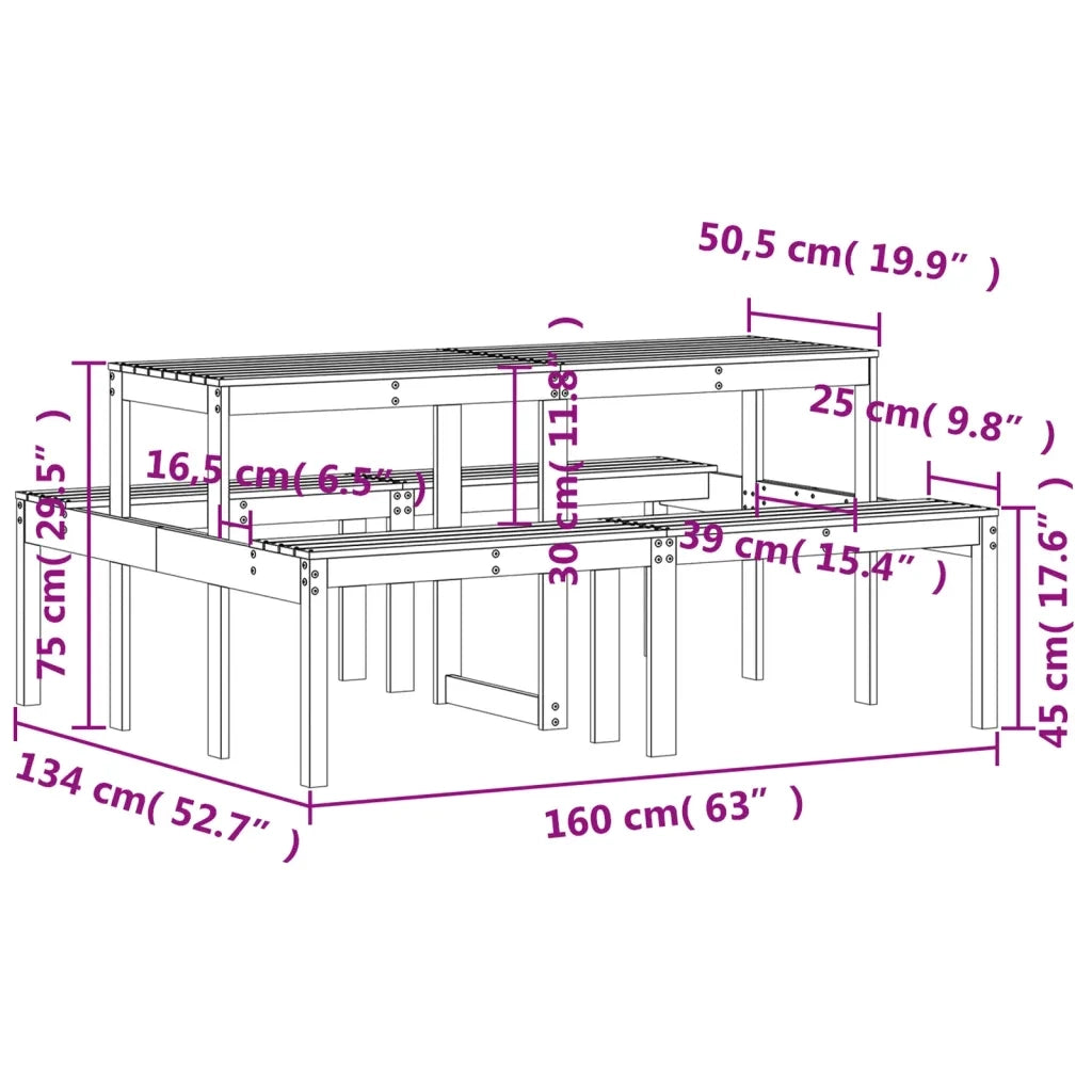 Tavolo da Picnic Bianco 160x134x75 cm in Legno Massello di Pino 832563