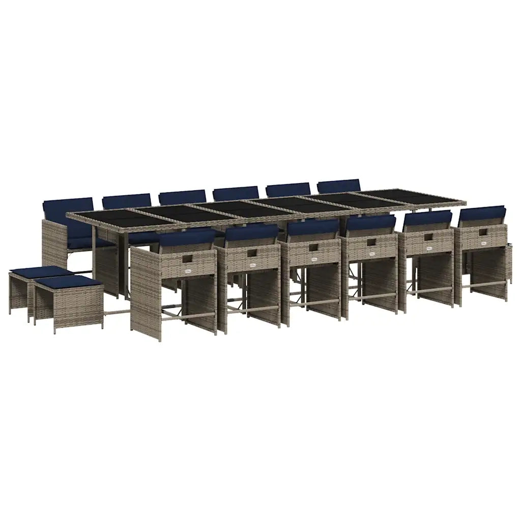 Set da pranzo da giardino da 17 pz con Cuscini in Polyrattan Grigio 3277956