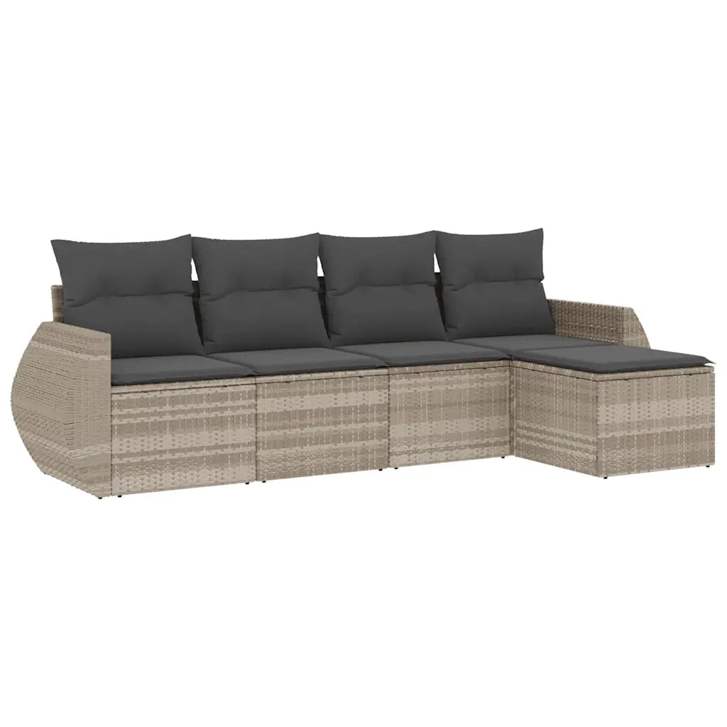 Set Divano da Giardino 5pz con Cuscini Grigio Chiaro Polyrattan