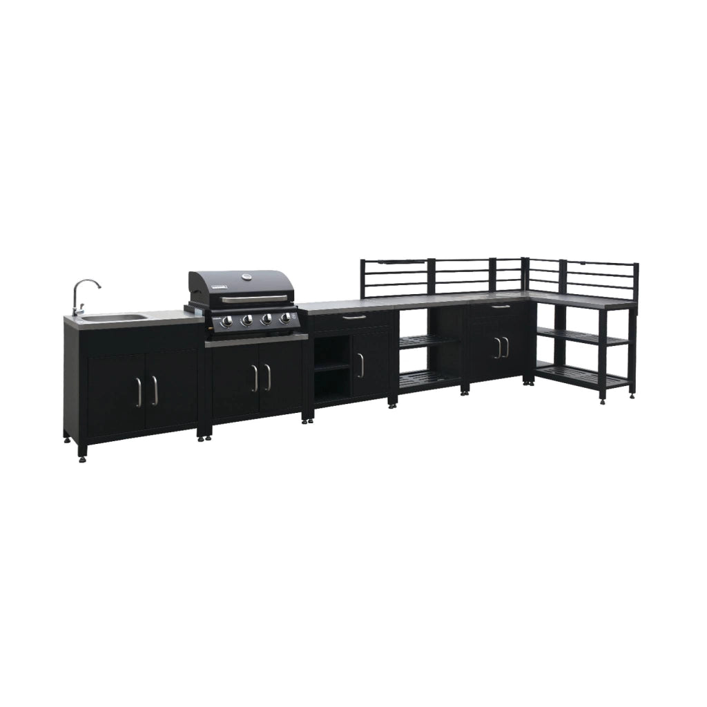 Modulo cucina da esterno con barbecue a gas a 4 bruciatori, 7 moduli,