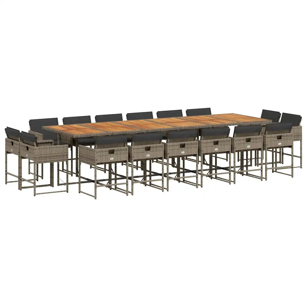 Set da Pranzo da Giardino 17pz con Cuscini Grigio in Polyrattan 3278197