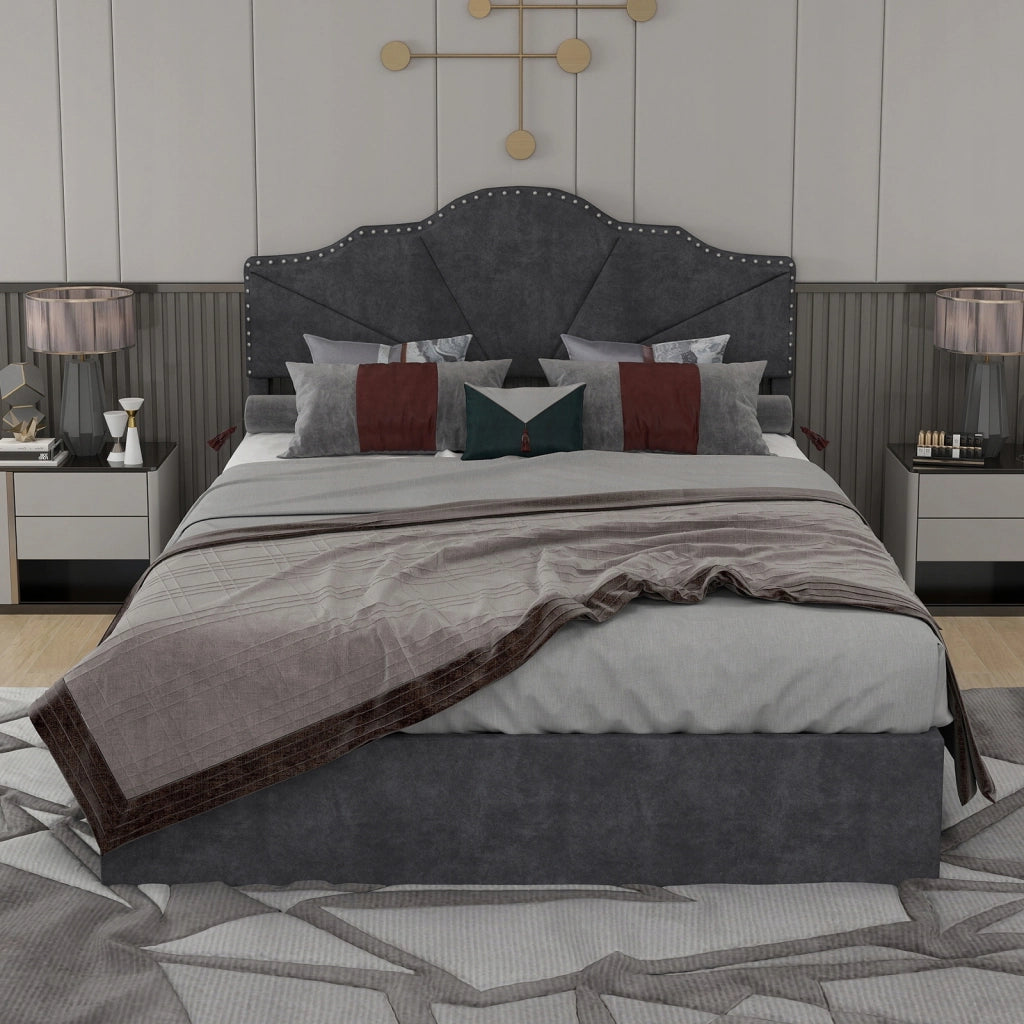 Letto imbottito con cassone - Xylo - 140x200 - Grigio - Alto