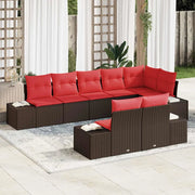 Set Divano da Giardino 8 pz Marrone e Rosso Poly Rattan 3355783
