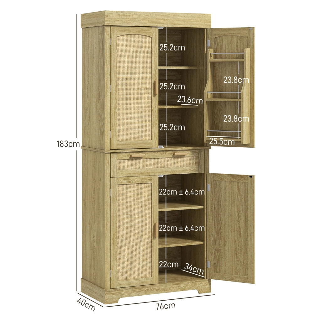 Credenza Cucina Boho 2 Ante Cassetto Portaspezie ¨C Xylo ¨C Legno Rattan Rovere 76x40x183cm