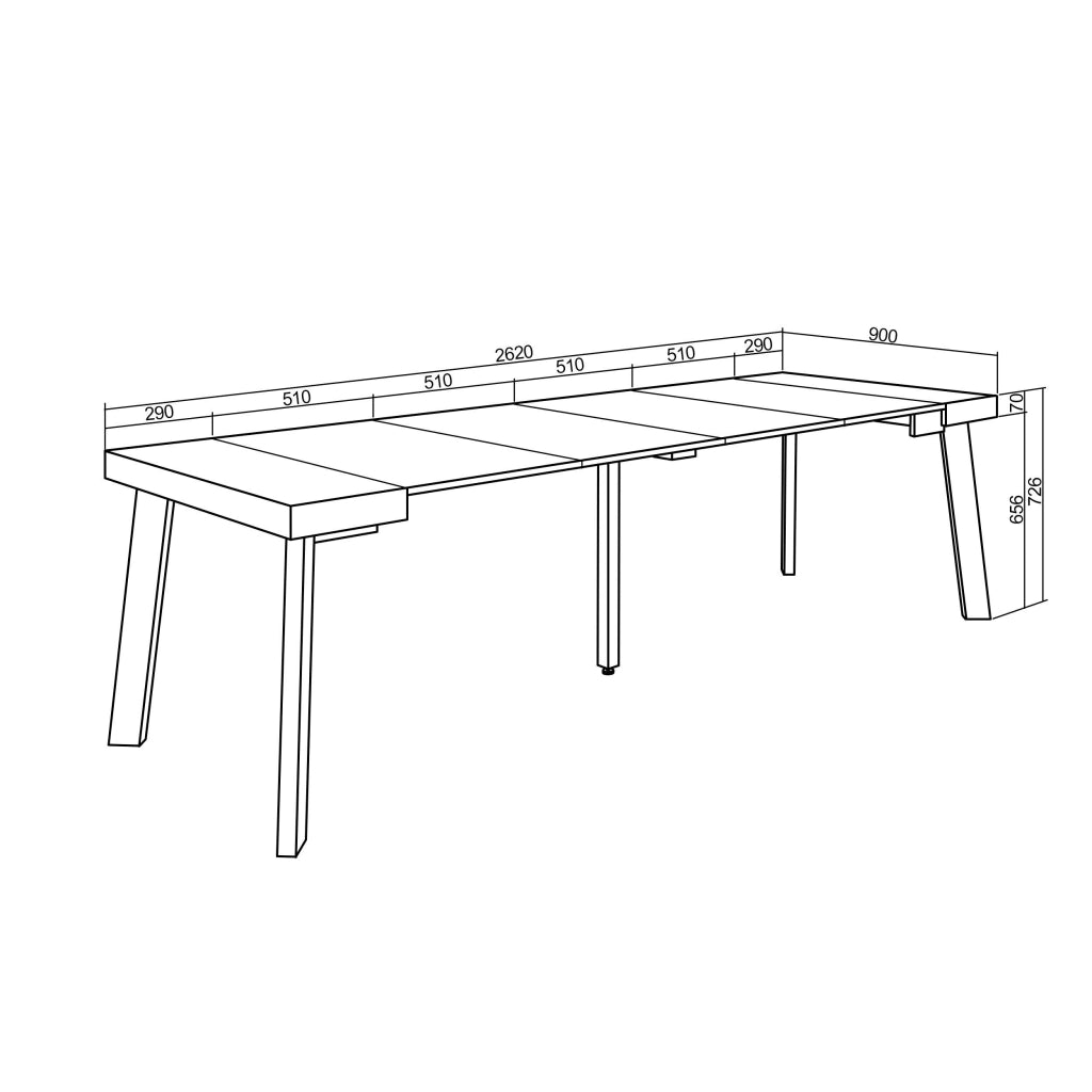 Consolle allungabile, 262x90x73cm, Per 12 persone, Gambe in legno, Bianco e grigio cemento RF3117