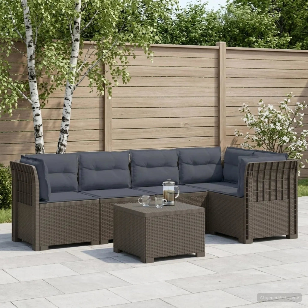 Divano da Giardino 5 Posti con Cuscini Stile Rattan PP 3444101