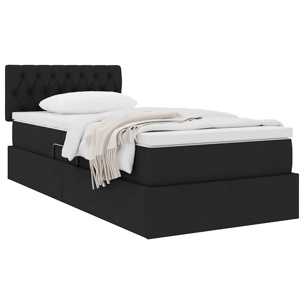 Letto con contenitore e materasso con testiera Nero 90 x 190 cm