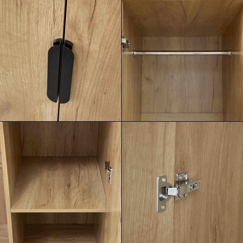 Armadio moderno per camera da letto mobile contenitore senza tempo con 1 asta appendiabiti e 4 ripiani MDF 176 x 80 x 52 cm effetto rovere 03_0006373